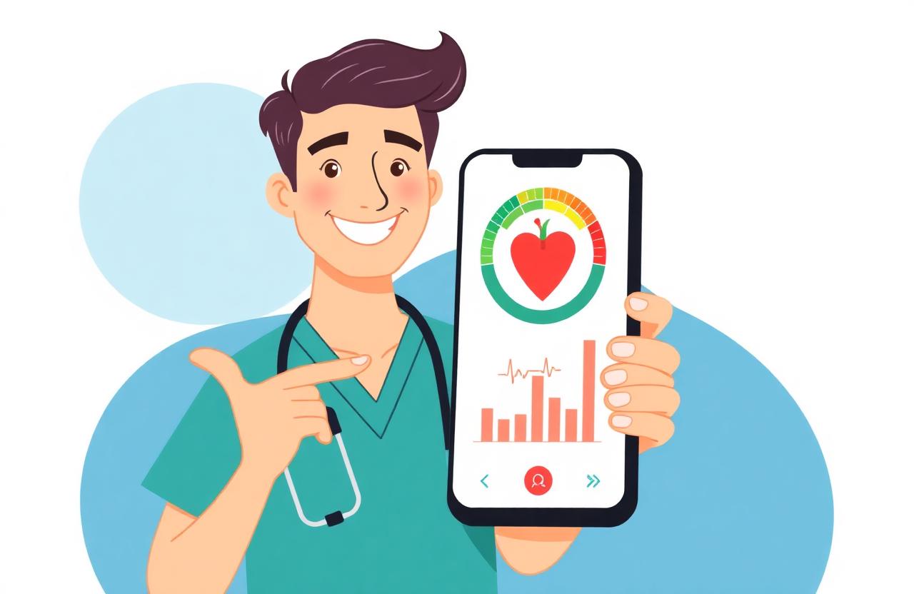 Nurse presenting a cardiovascular risk dashboard